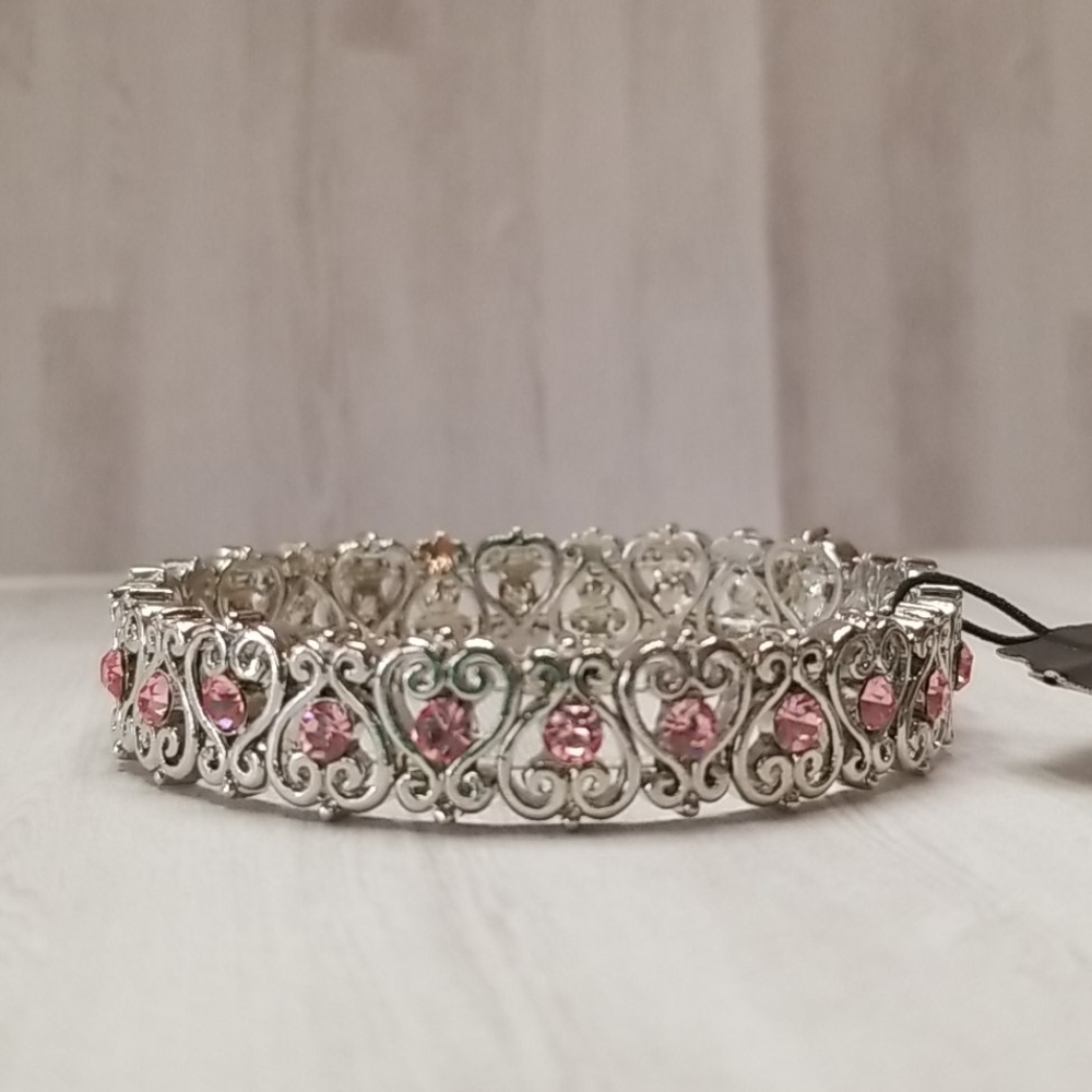 Silver & pink Cookie Lee Heart stretch bracelet NWT